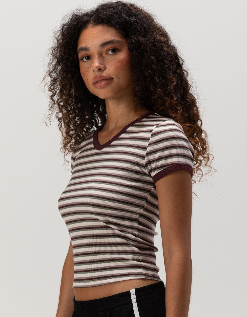 FULL TILT V-Neck Womens Baby Tee - BURGUNDY Product Image