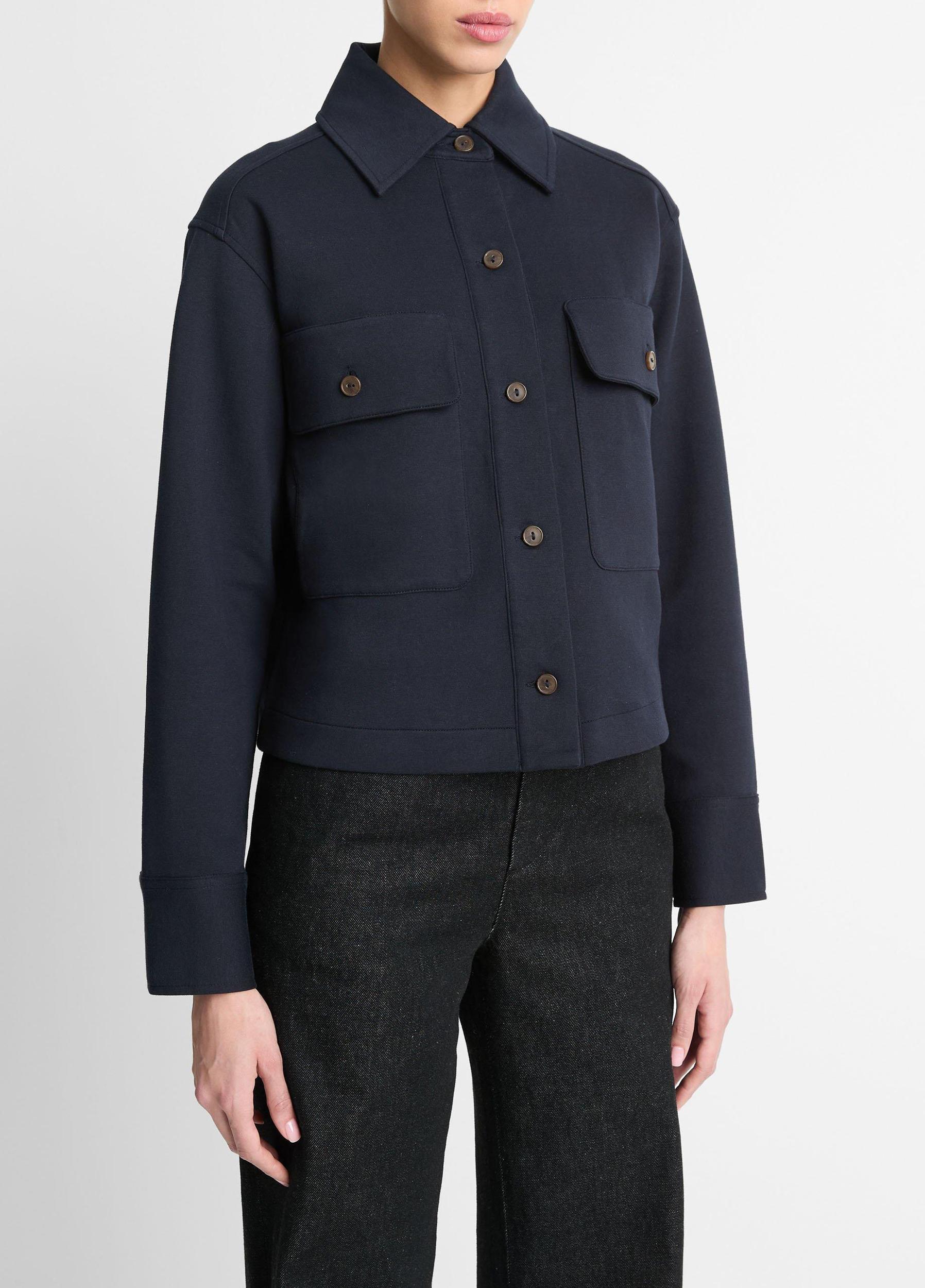 Womens Double-Knit Cotton-Blend Cropped Jacket, Heather Mid Grey, Size M Vince Product Image