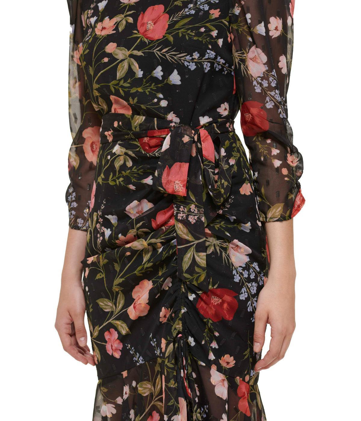 Slim Ruched Sleeve Dress With Mock Neck Black Product Image
