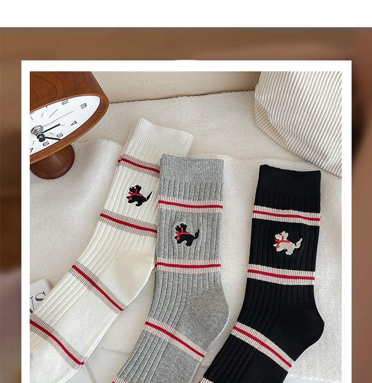 Dog Embroidered Striped Ribbed Short Socks Set Product Image