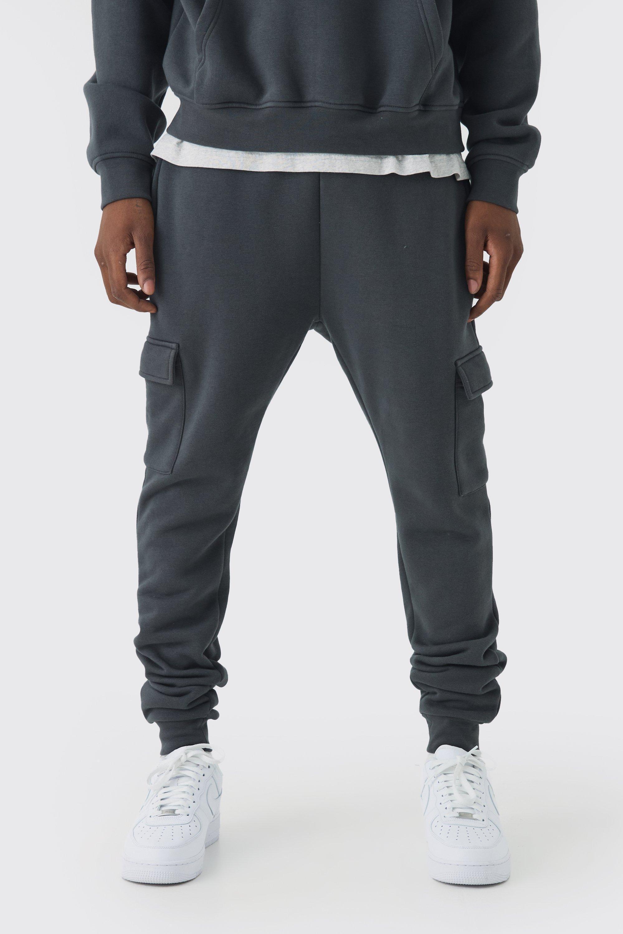 Mens 330GSM Skinny Basic Cargo Sweatpants - Grey Product Image