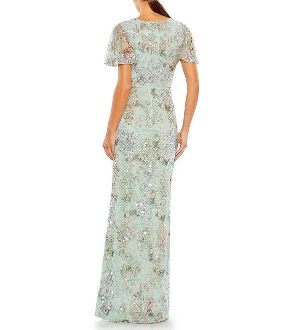 Mac Duggal Floral Sequin Short Butterfly Sleeve Faux Wrap Thigh High Slit Gown Product Image