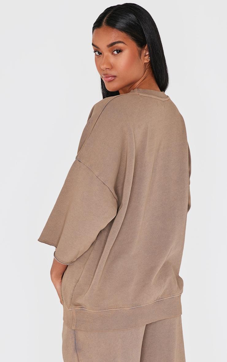 Brown Vintage Wash Oversized Short Sleeve Sweatshirt Product Image