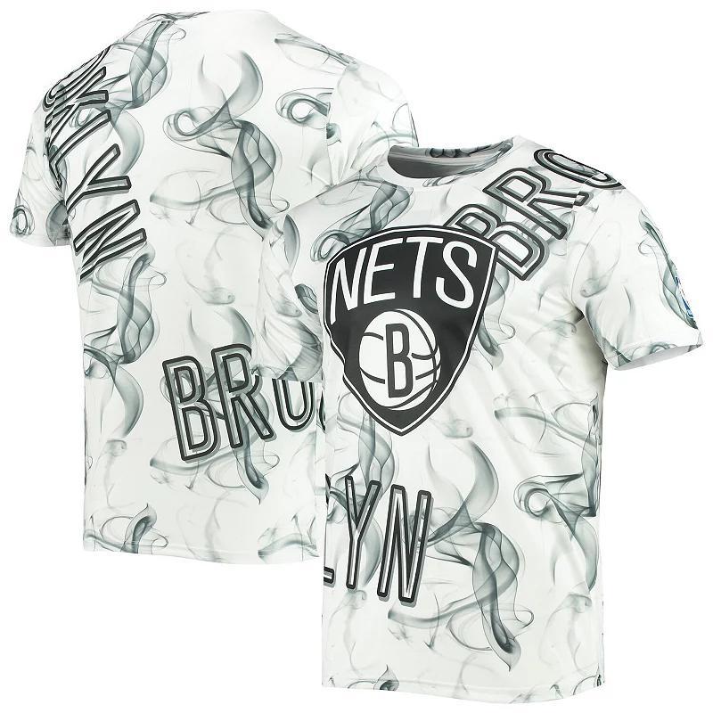 Men's White/Black Brooklyn Nets Asymmetric Bold Smoke T-Shirt, Size: Large Product Image