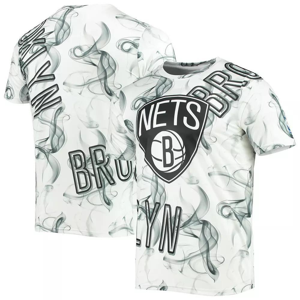 Men's White/Black Brooklyn Nets Asymmetric Bold Smoke T-Shirt, Size: Large Product Image