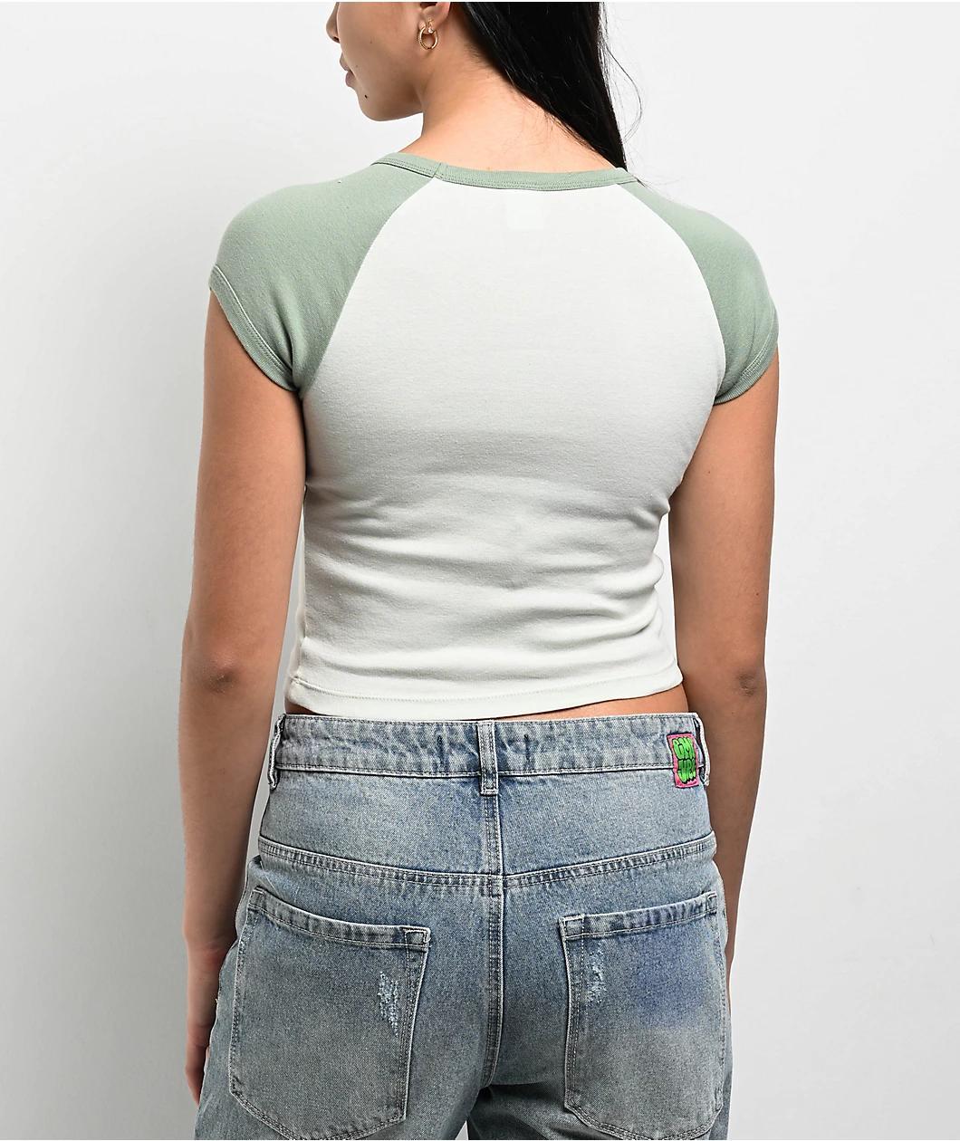 Zine Pammie Green Crop Raglan T-Shirt Product Image
