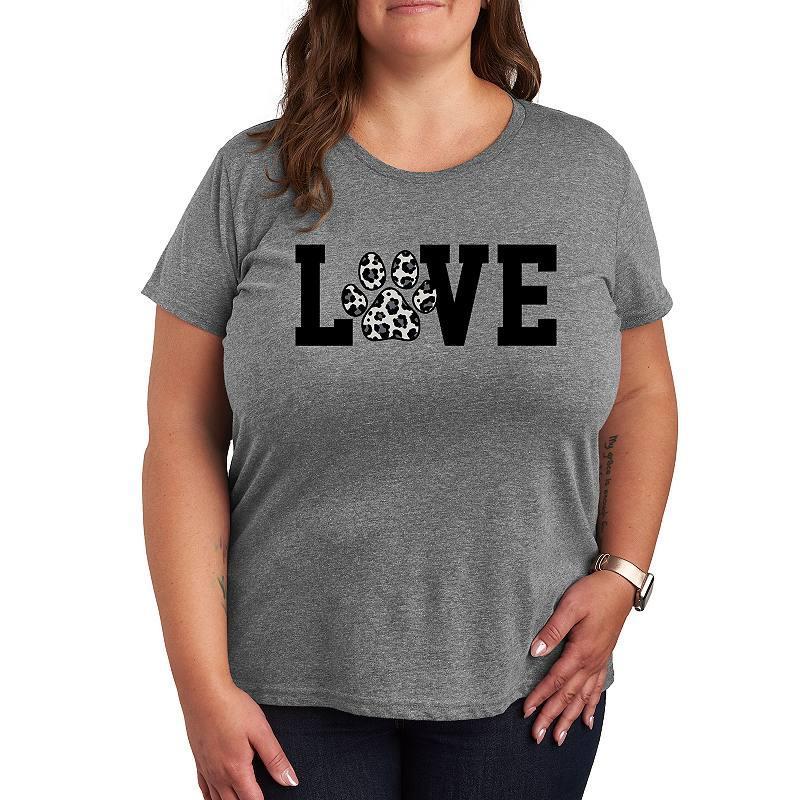 Plus Love Pawprint Snow Leopard Graphic Tee, Womens Grey Green Product Image