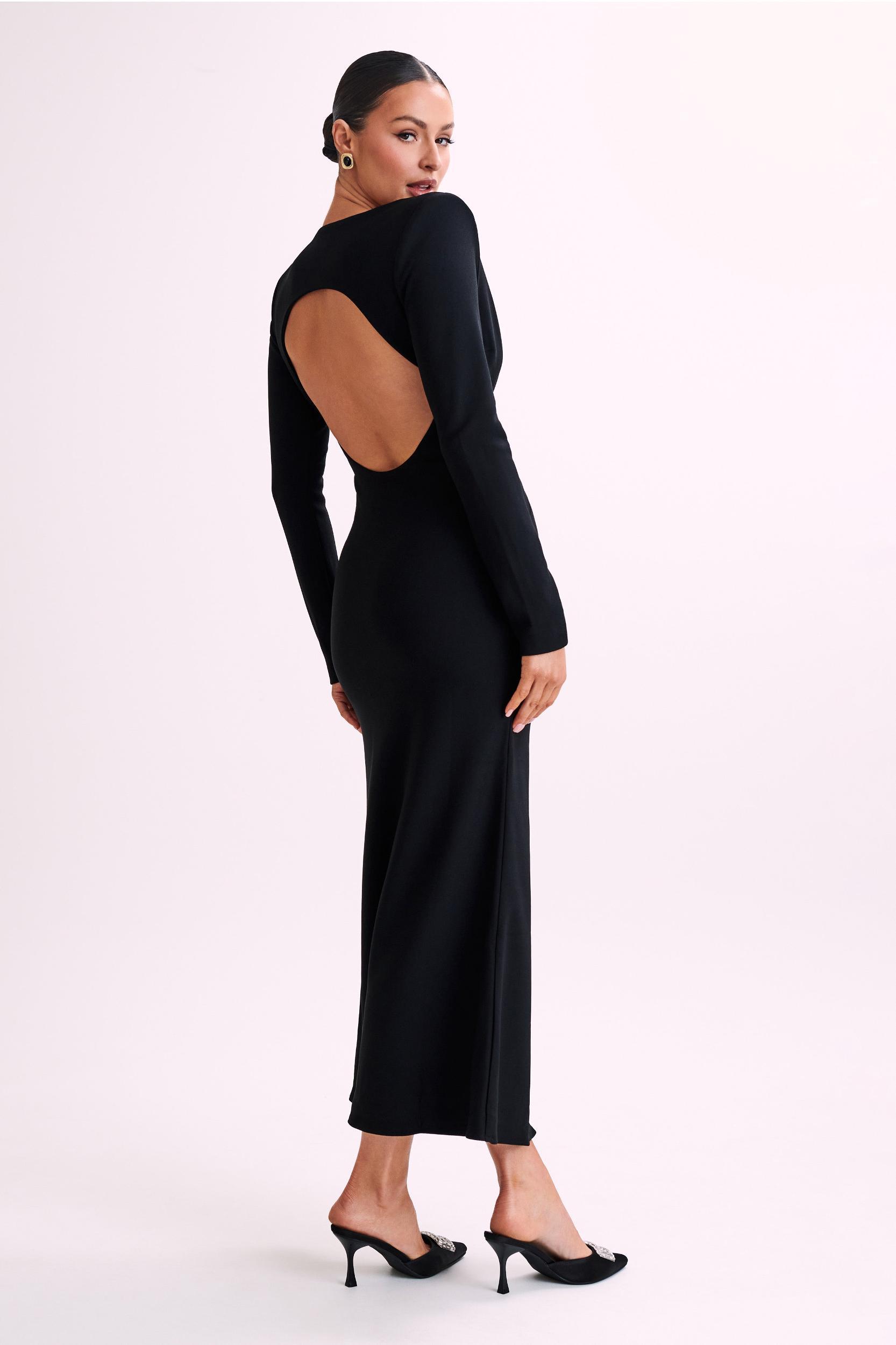 Michaela Long Sleeve Maxi Dress With Shoulder Pads - Black Product Image