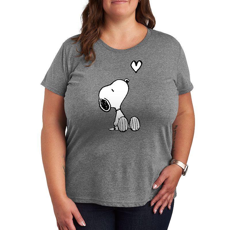 Womens Peanuts White Snoopy Heart Graphic Tee, Girls Grey Gray Product Image