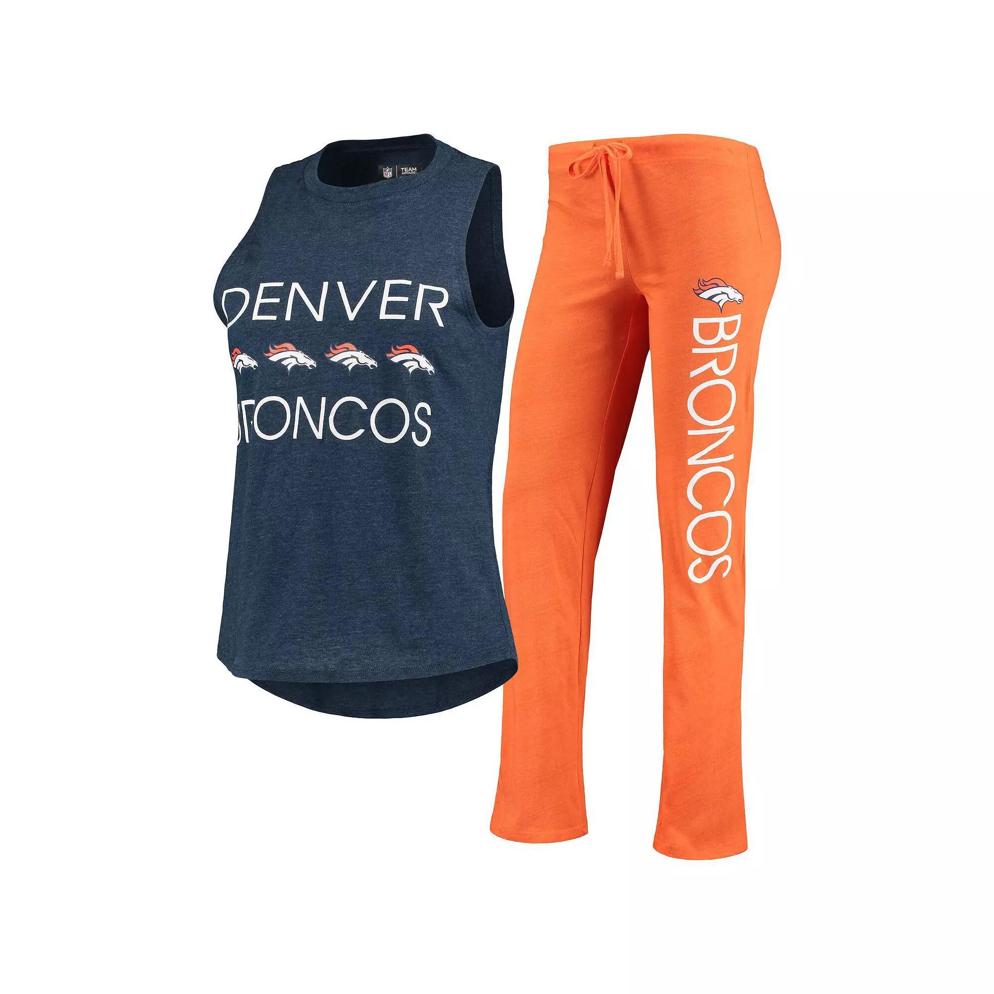 Women's Concepts Sport Orange/Navy Denver Broncos Muscle Tank Top & Pants Sleep Set, Size: Medium Product Image