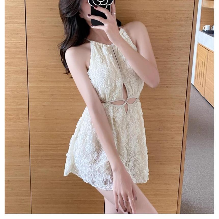 Spaghetti Strap Plain Cutout Swimdress Product Image
