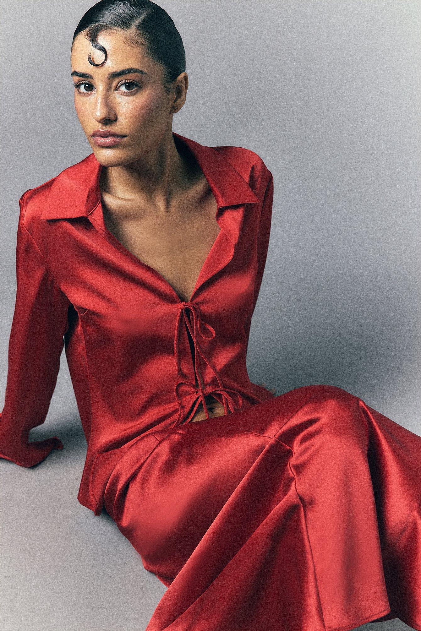 Tie Front Satin Blouse Product Image