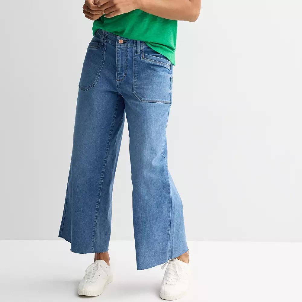 Women's Sonoma Goods For Life® High-Rise Raw Hem Wide Leg Ankle Jeans, Size: 8 Avg/Reg, Medium Blue Product Image