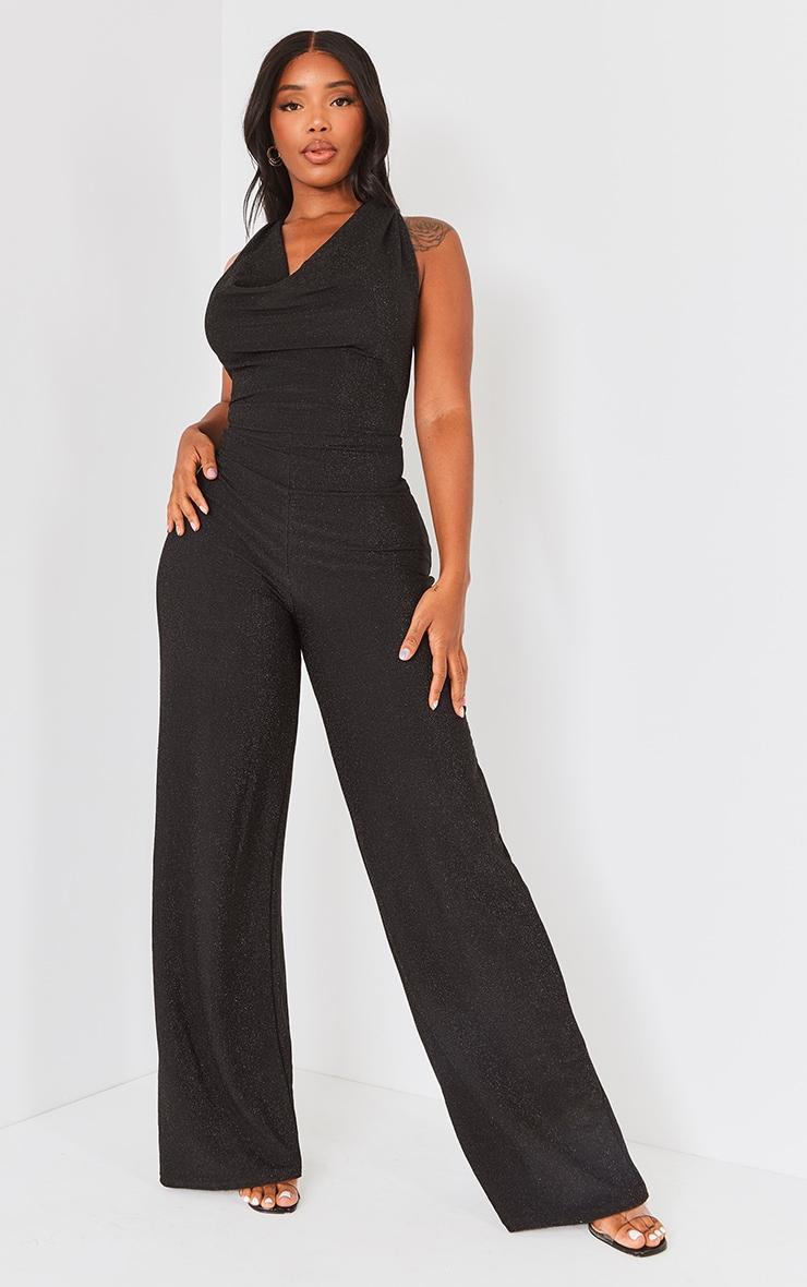  Shape Black Lurex Glitter Cowl Neck Jumpsuit Product Image