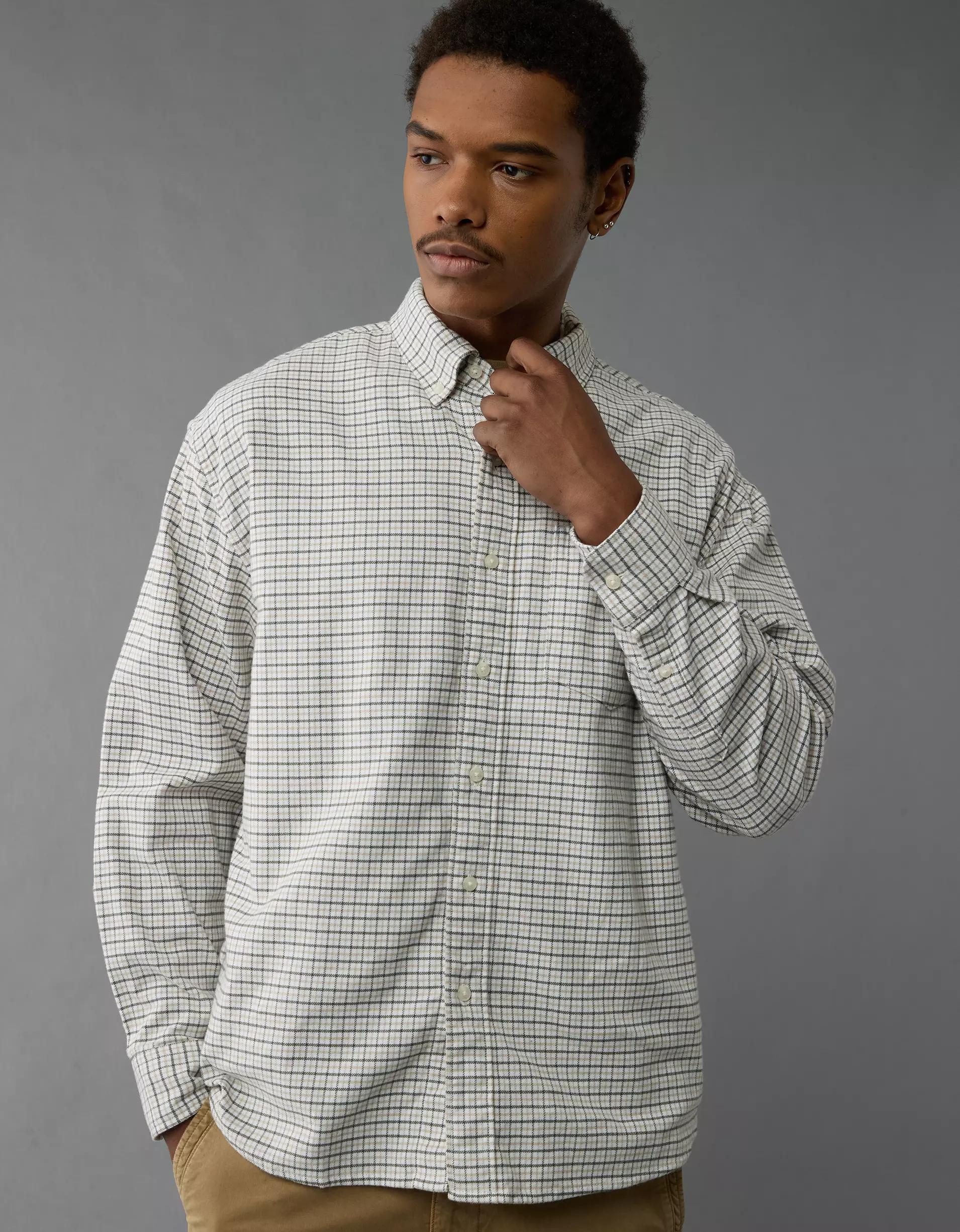 AE Everyday Plaid Flannel Button-Up Shirt Product Image