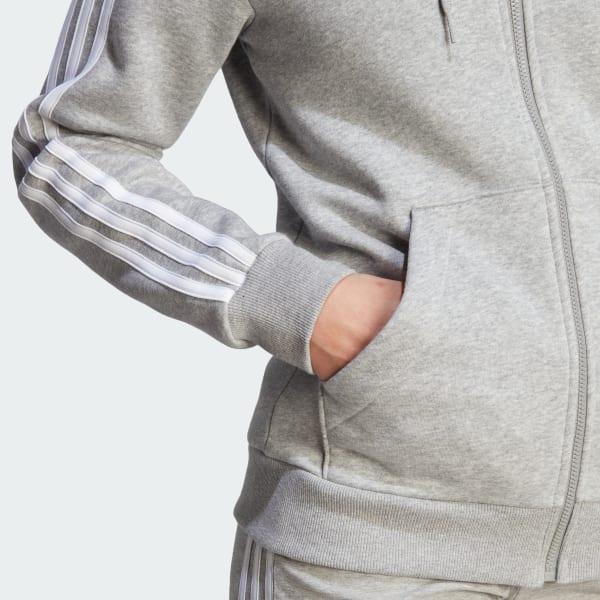 adidas Essentials 3-Stripes Full-Zip Fleece Hoodie Linen Green S Womens Product Image