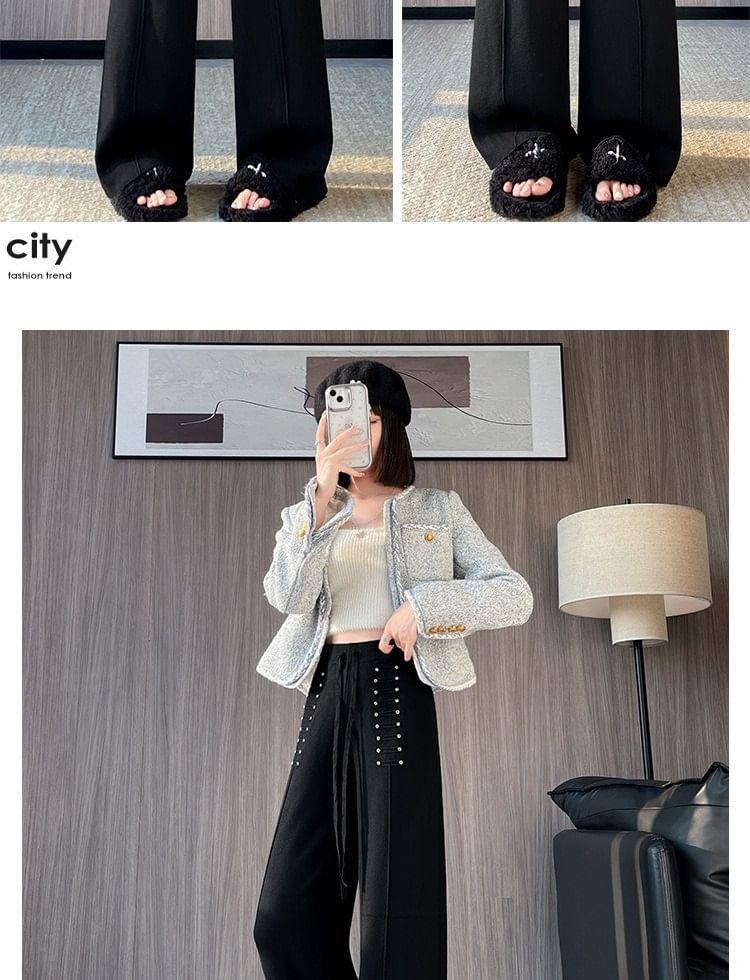 High Rise Lace-Up Knit Wide Leg Pants Product Image