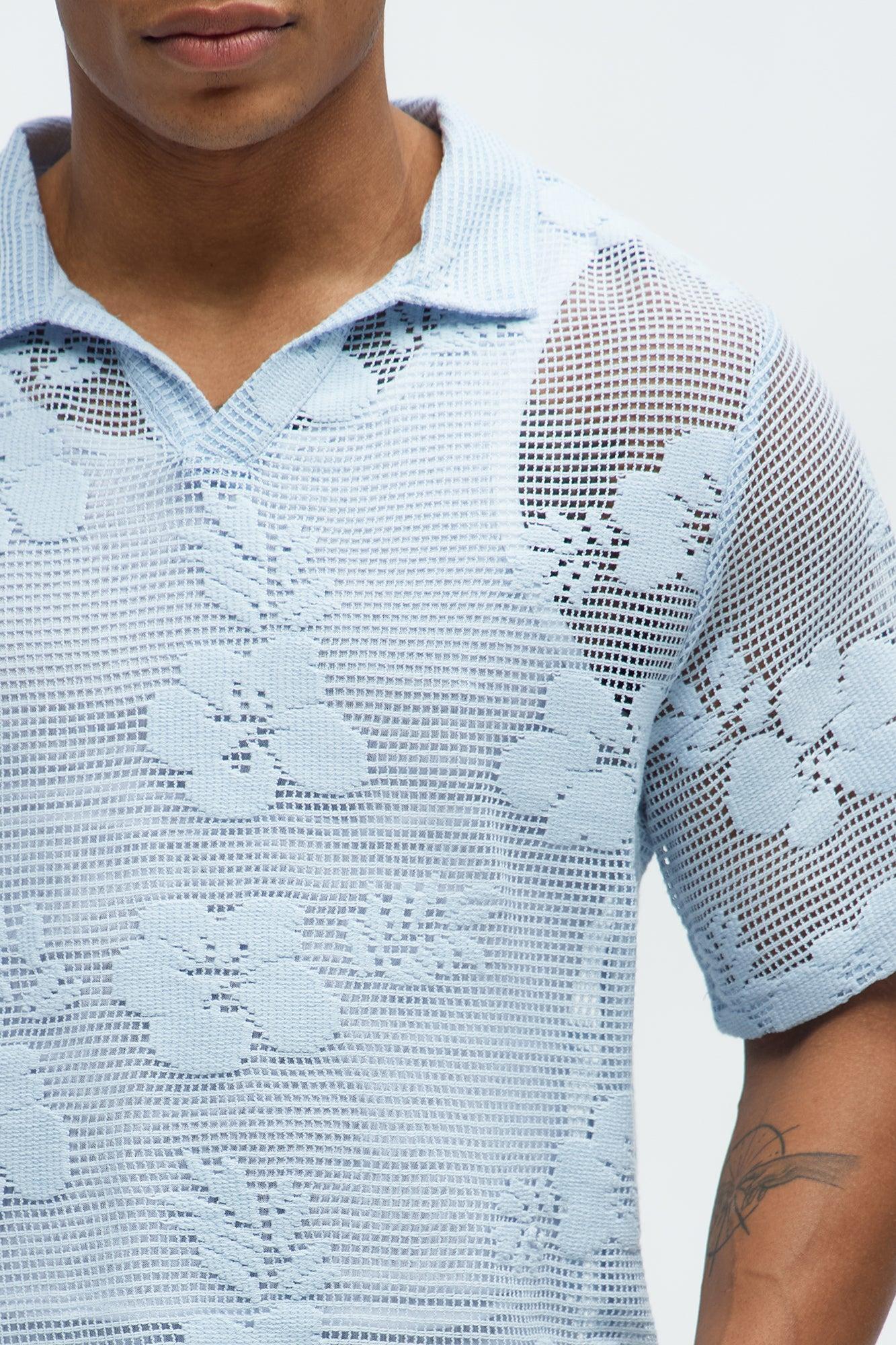 Eastland Crochet Lightweight Johnny Collar Shirt - Light Blue Product Image