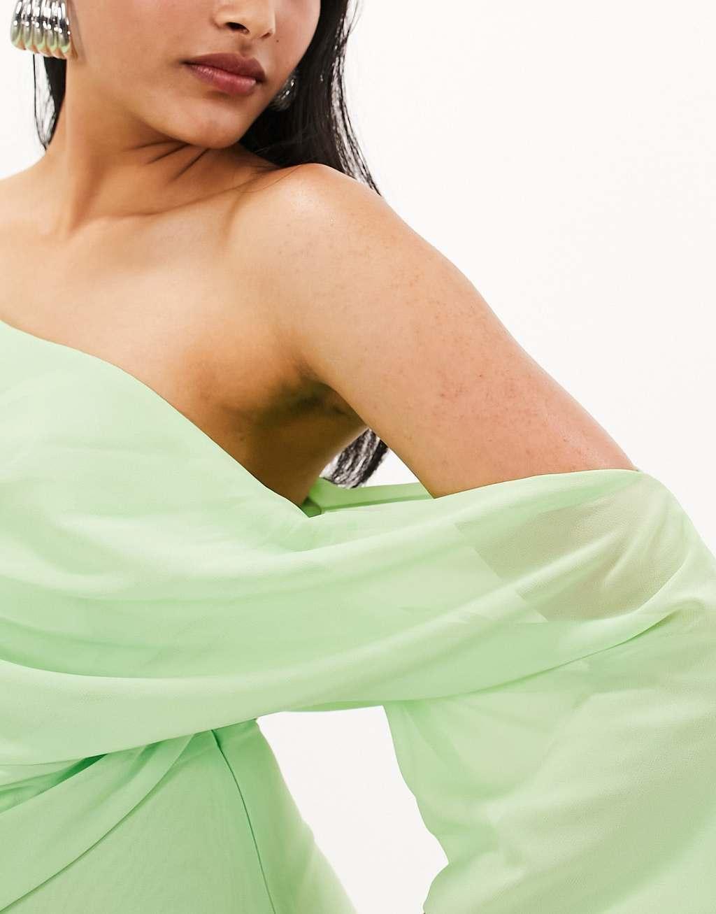 ASOS EDITION chiffon draped off shoulder maxi dress with full skirt Product Image