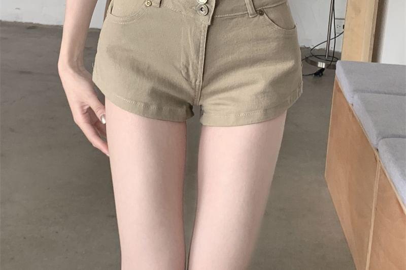 Mid Rise Plain Denim Shorts Product Image