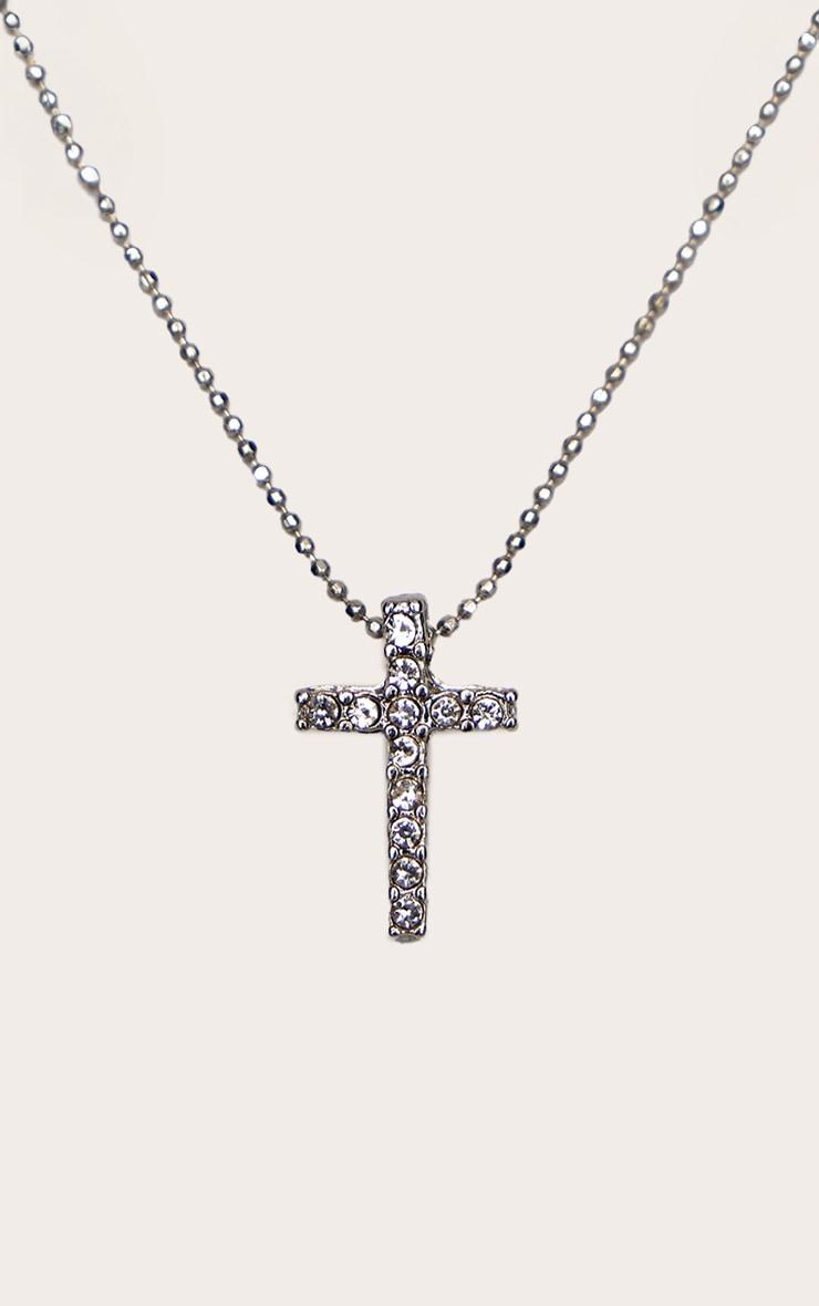 Silver Simple Dainty Diamante Cross Necklace Product Image