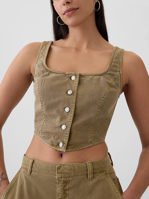 Structured Twill Cropped Corset Tank Top Product Image