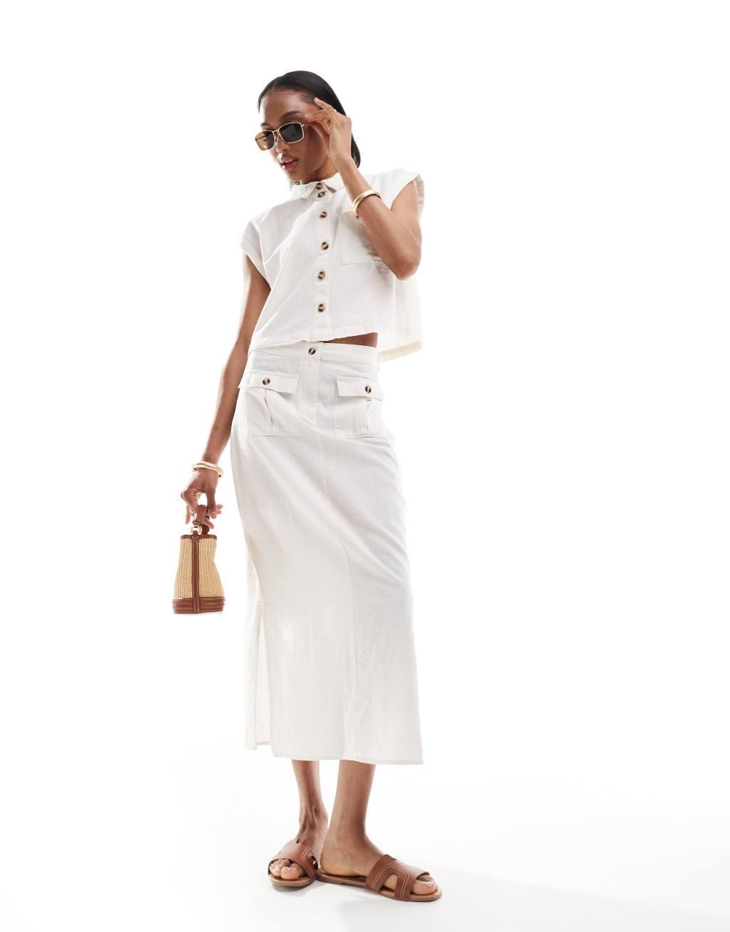 Vero Moda Tall linen midi skirt in off white - part of a set Product Image