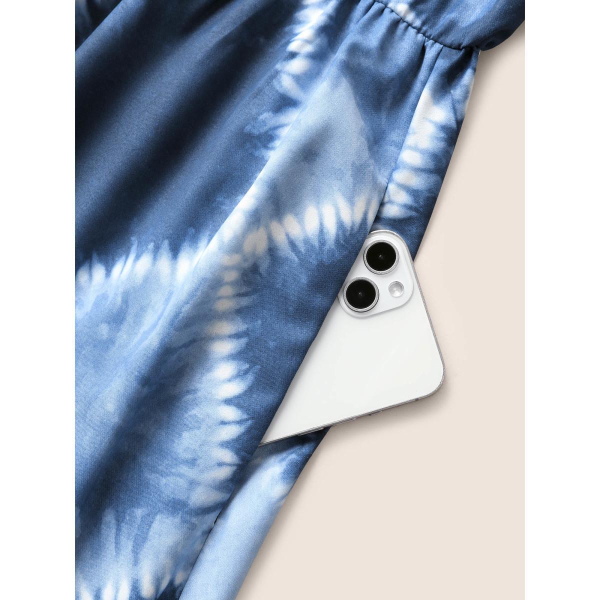 Plus Size Tie Dye Button Detail Cami Dress DarkBlue Women Casual Non Sleeveless Curvy Midi Dress BloomChic 30/6X Product Image
