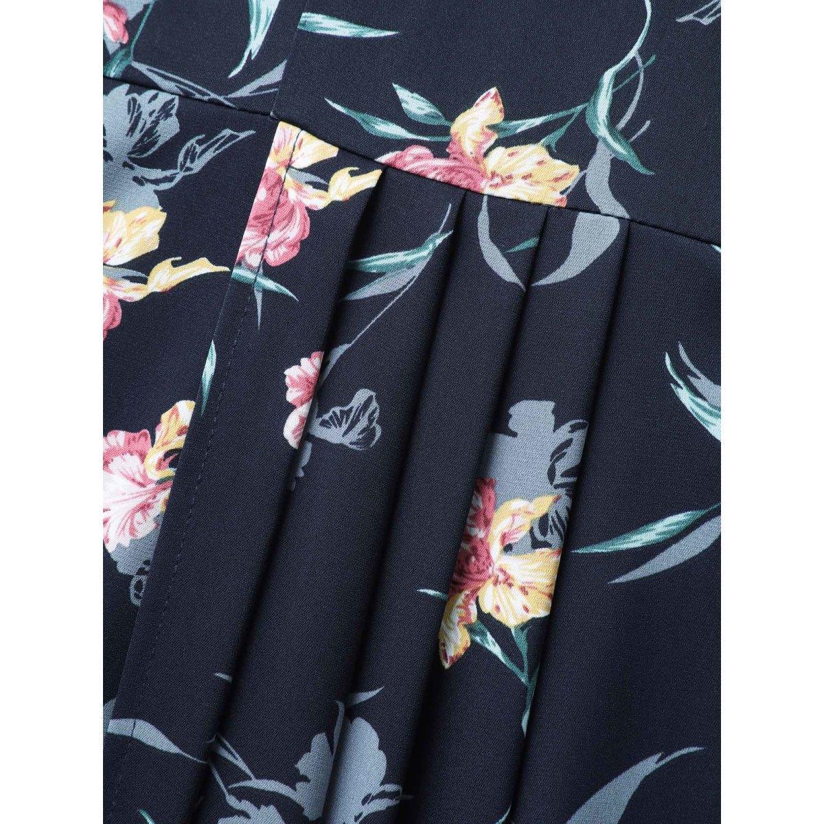 Plus Size Notched Collar Floral Print Overlap Midi Dress Indigo Women Pleated Notched collar Short sleeve Curvy BloomChic 12/L Product Image