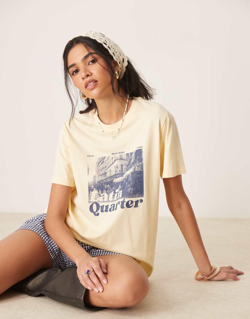 ASOS DESIGN regular fit T-shirt with Latin Quarter graphic in lemon Product Image