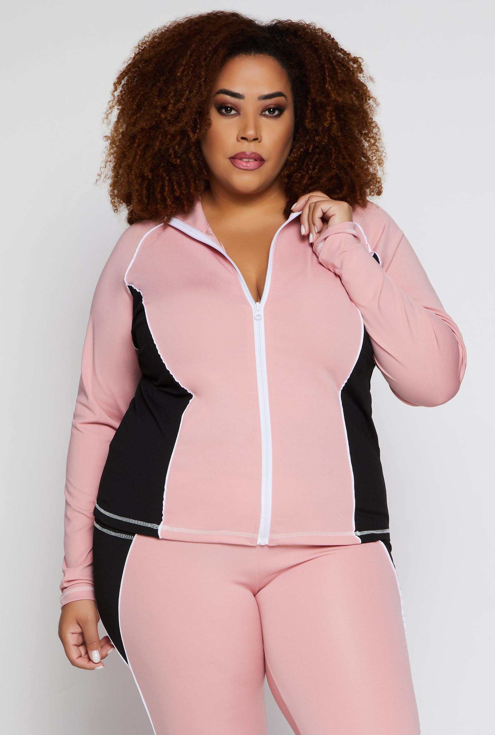 Womens Plus Size Color Block Contrast Trim Track Jacket Product Image
