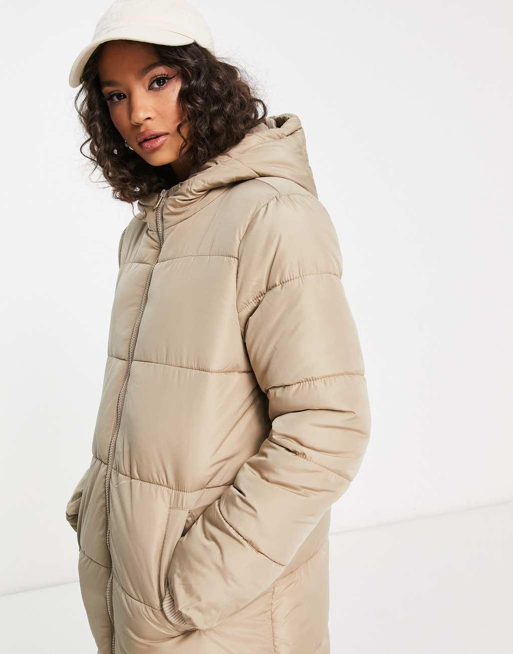 Pieces longline padded coat with hood Product Image