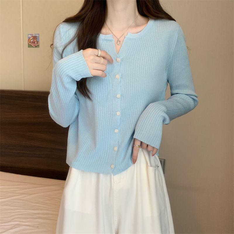 Crew Neck Plain Cardigan Product Image