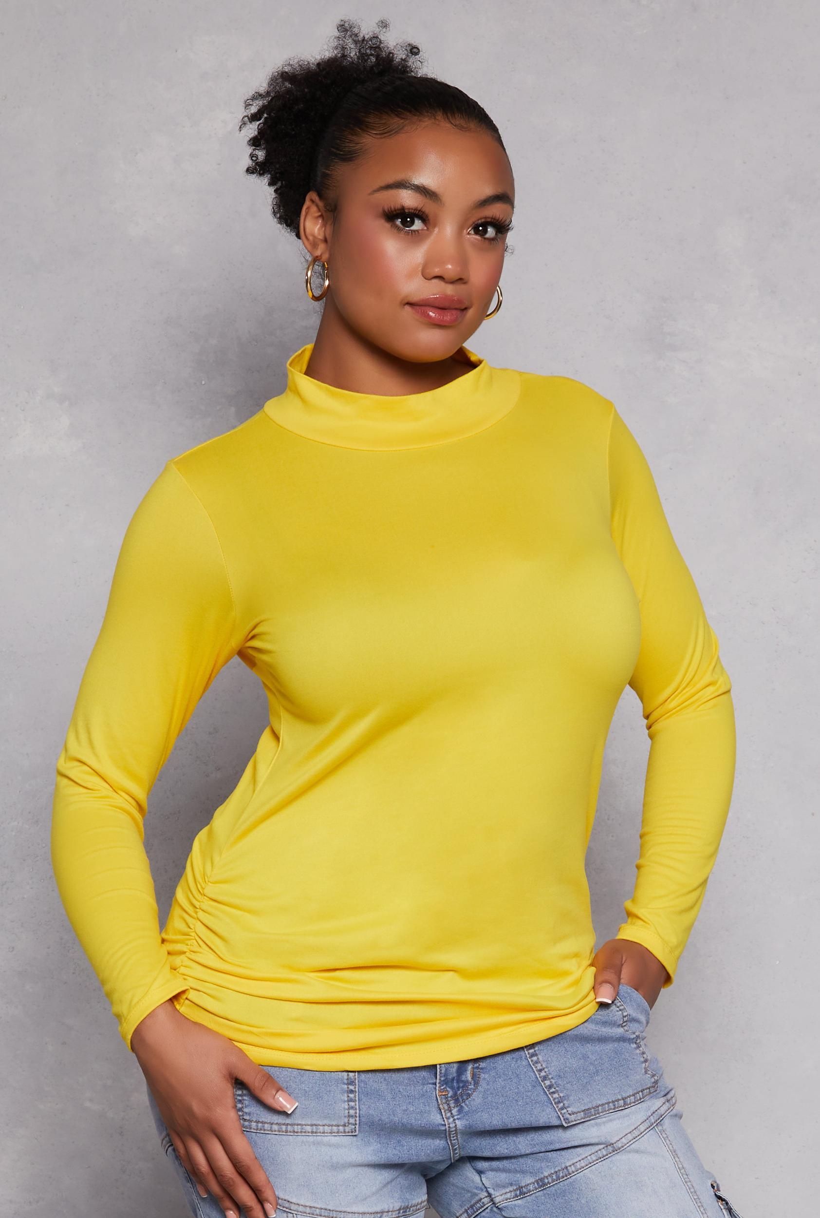 Womens Plus Size Soft Knit Ruched Mock Neck Top Product Image