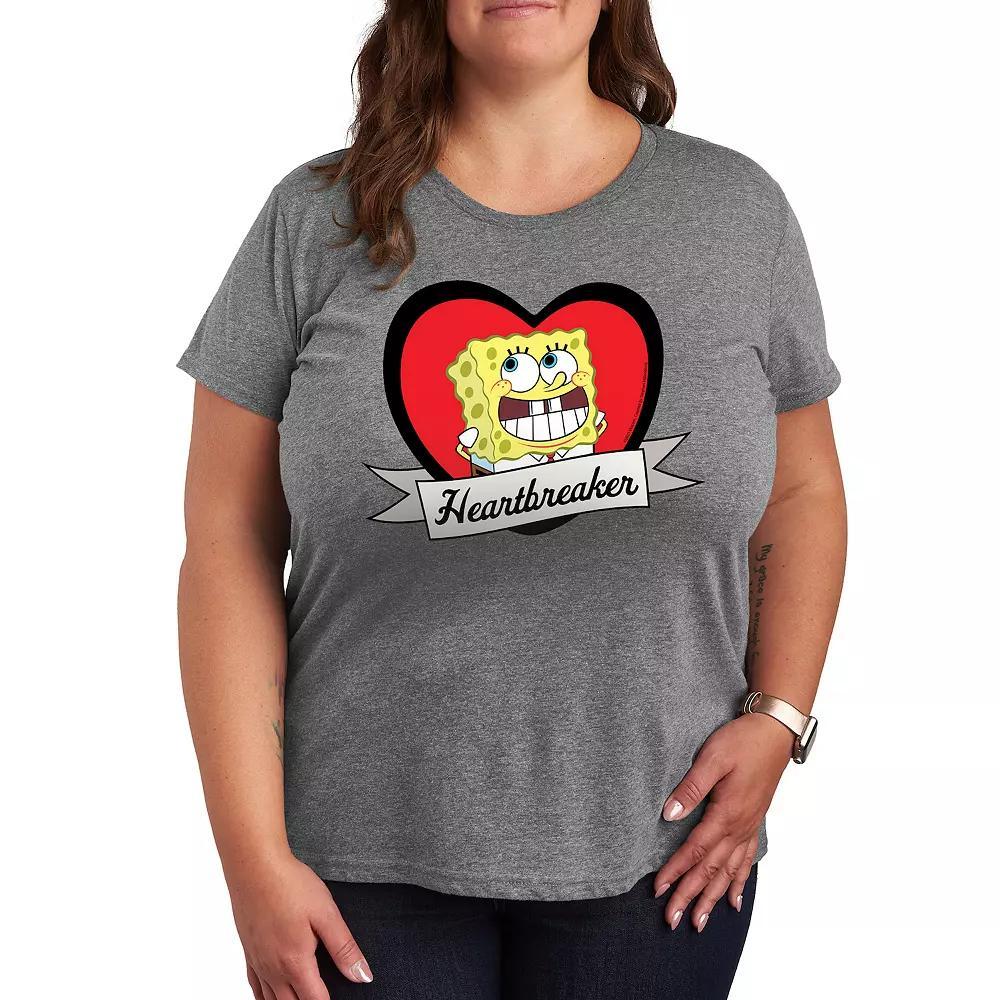 Plus Size Nickelodeon SpongeBob Squarepants Heartbreaker Graphic Tee, Womens Grey Gray Product Image
