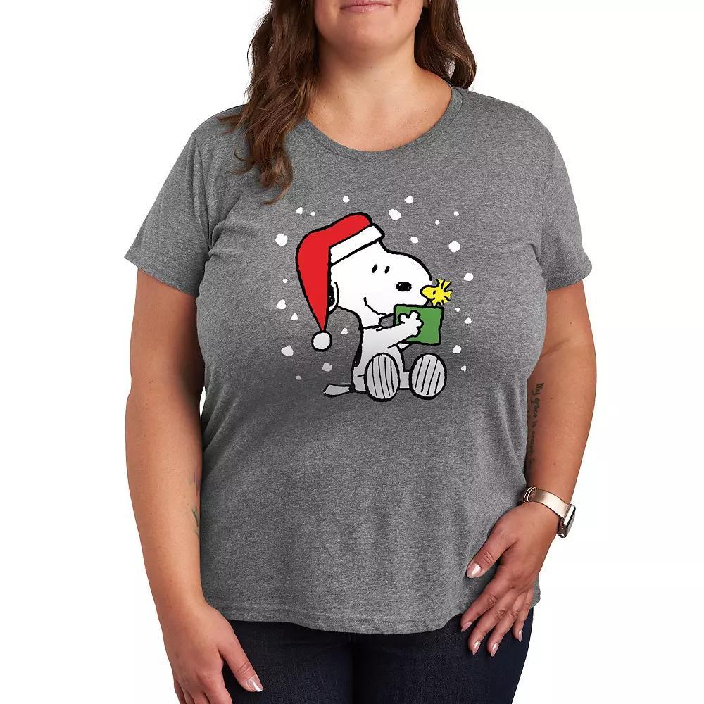 Plus Peanuts Snoopy & Woodstock Present Graphic Tee, Womens Grey Gray Product Image
