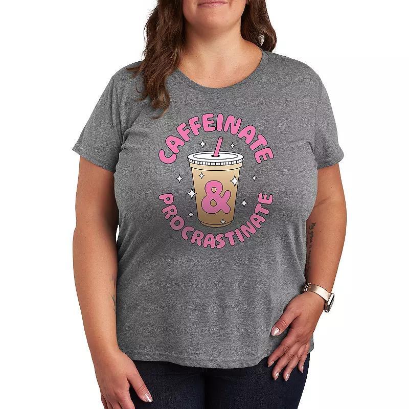 Plus Caffeinate And Procrastinate Graphic Tee, Womens Grey Gray Product Image