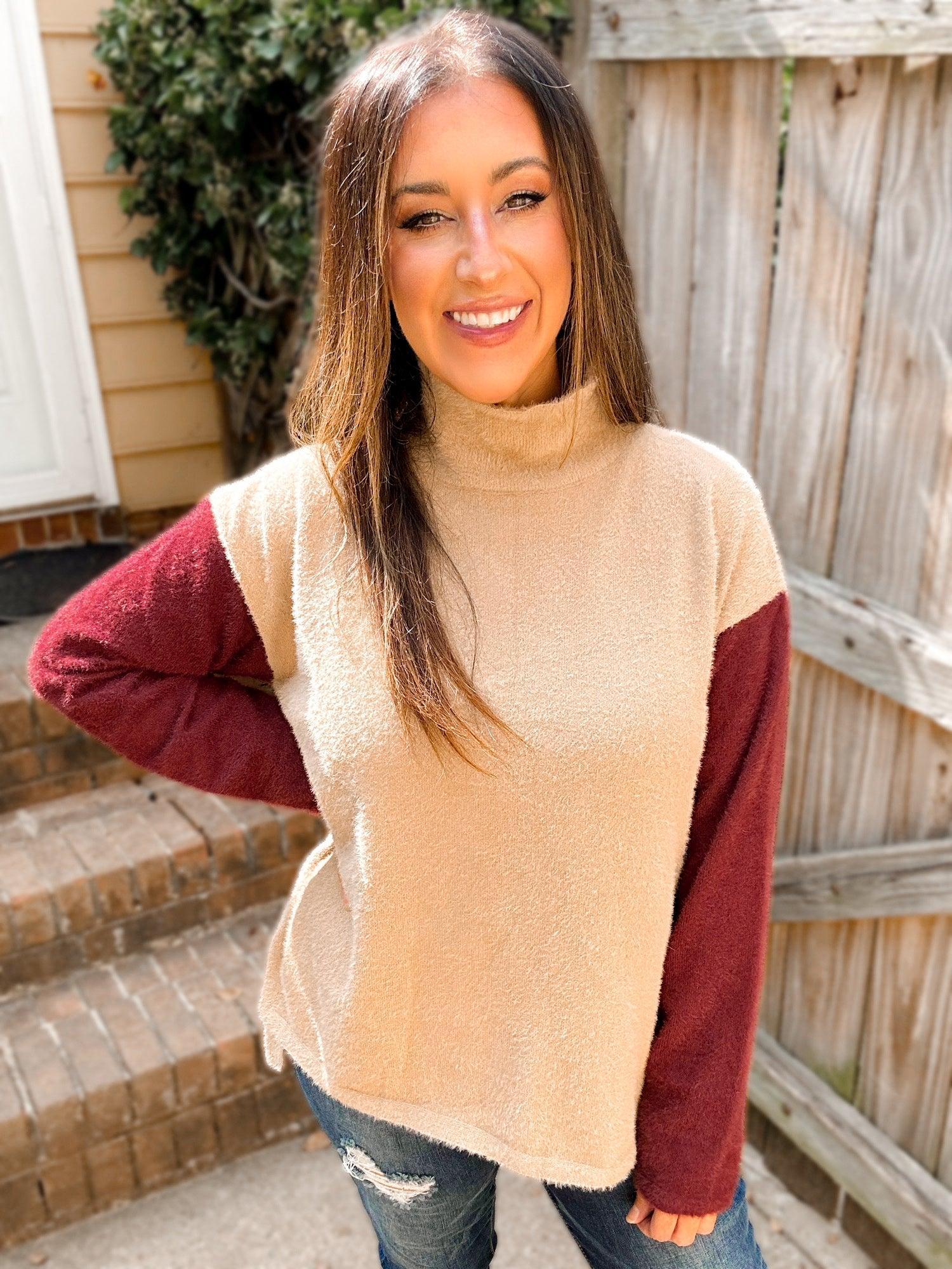 Collette Colorblock Fuzzy Mockneck Sweater Product Image