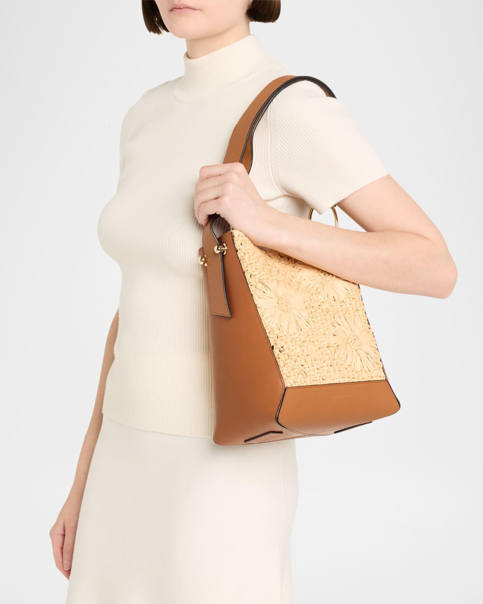 Lana Leather & Floral Raffia Midi Bucket Bag Product Image