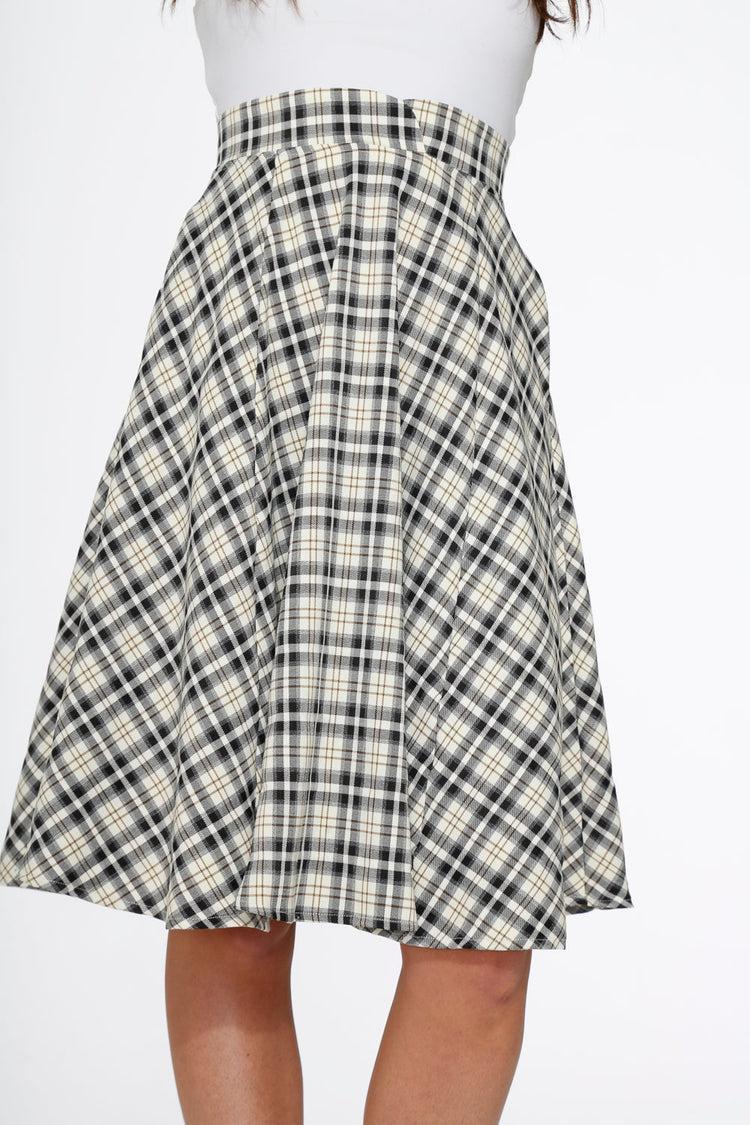 Off White Plaid Swing Skirt Product Image