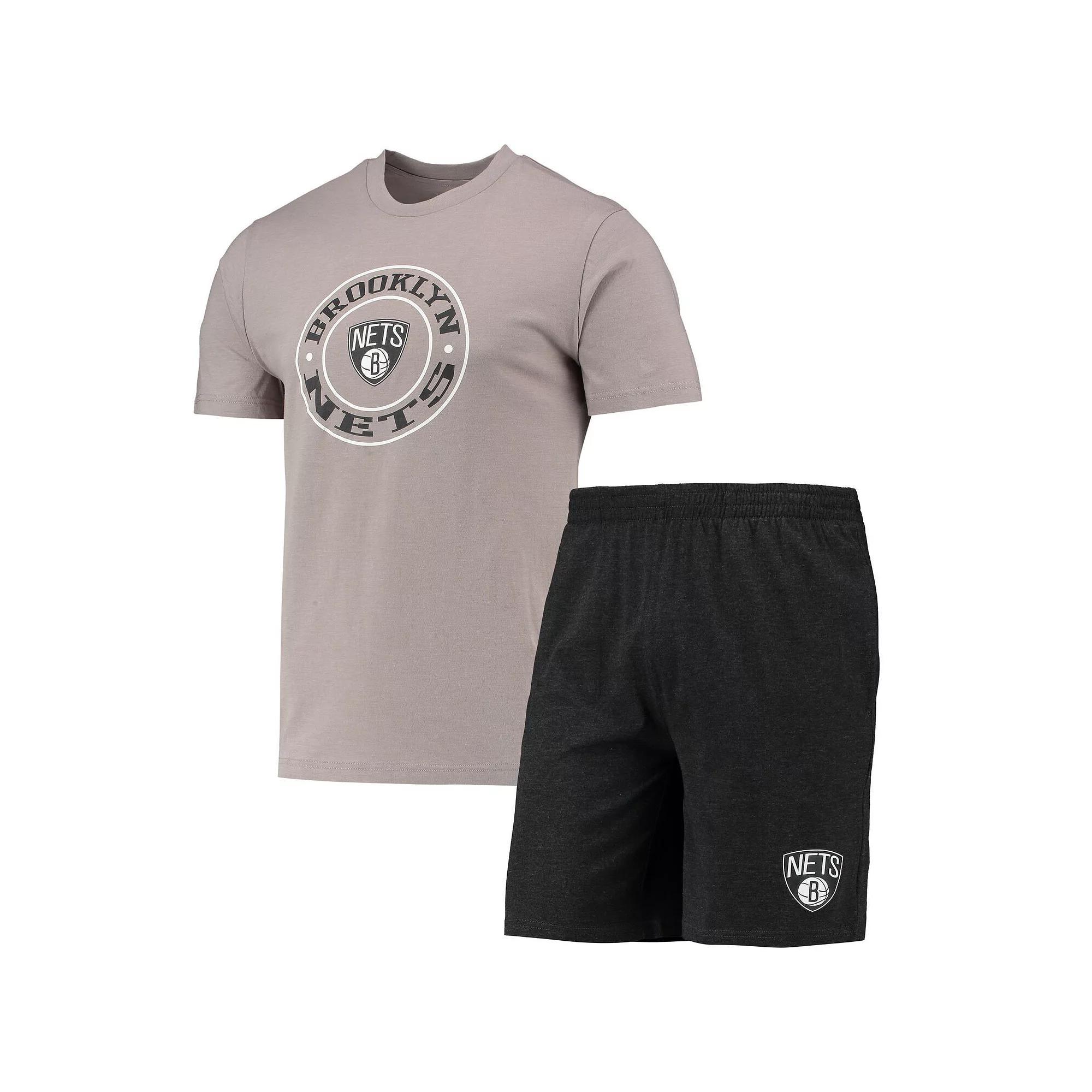 Men's Concepts Sport Black/Gray Brooklyn Nets T-Shirt & Shorts Sleep Set, Size: Large Product Image