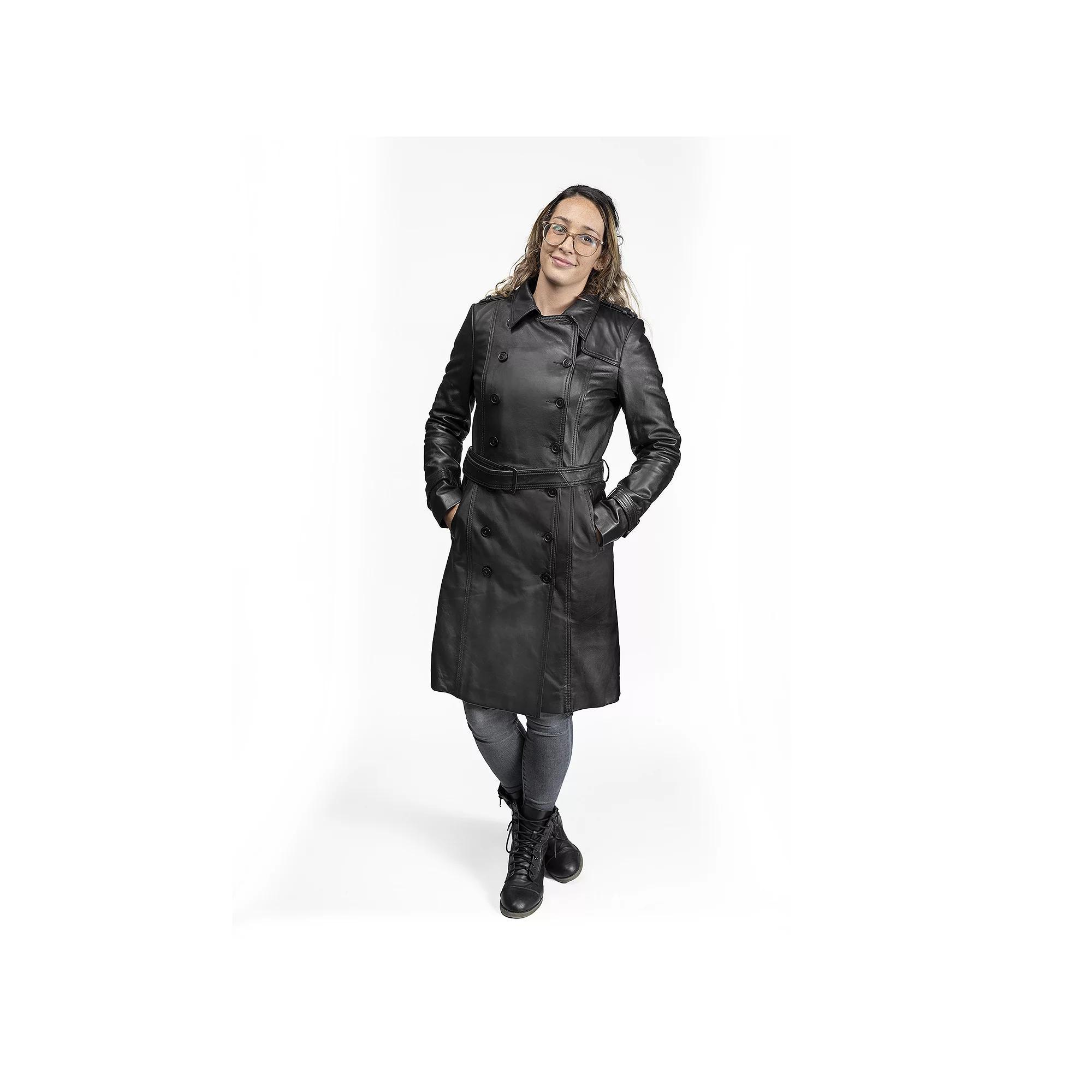 Women's Whet Blu Ashley Leather Trench Coat, Size: XXL, Black Product Image