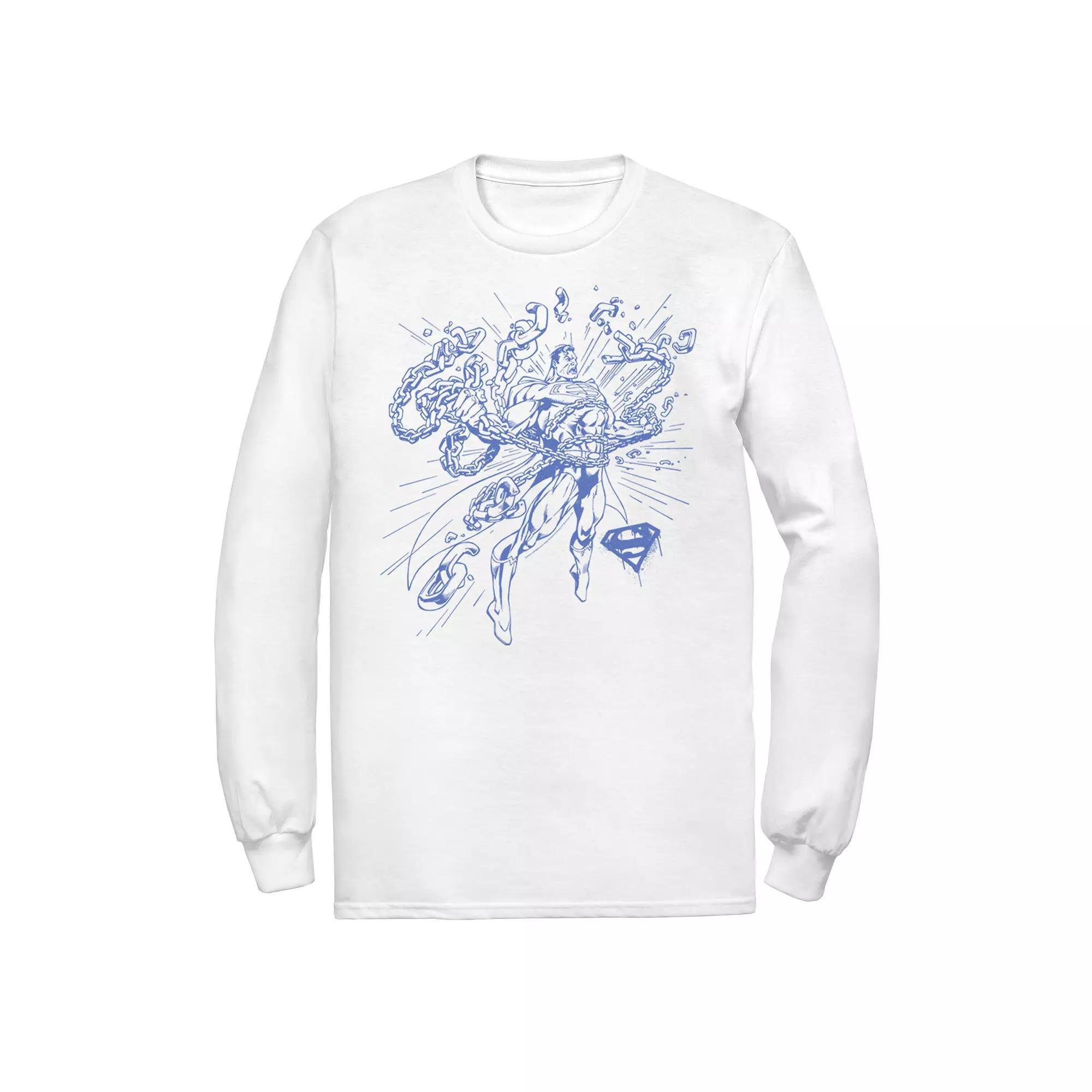 Men's DC Comics Superman Break Chains Outlined Comic Poster Tee, Size: Medium, White Product Image