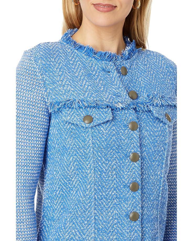 Notch Collar Fringe Mix Knit Jacket Product Image