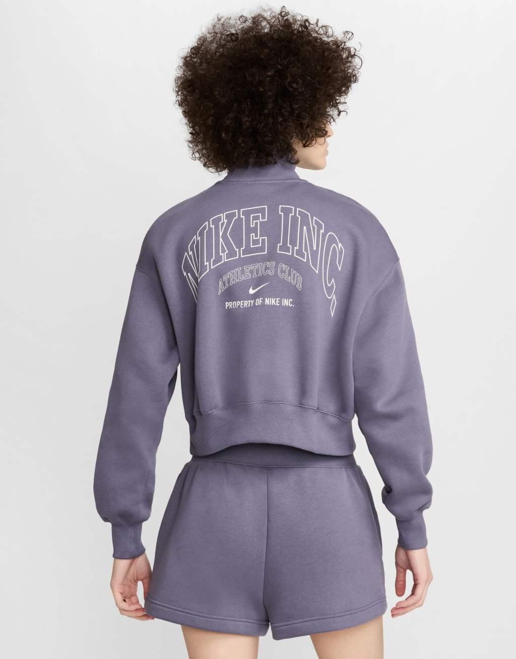 Nike Phoenix fleece sportswear logo cropped quarter zip in purple Product Image