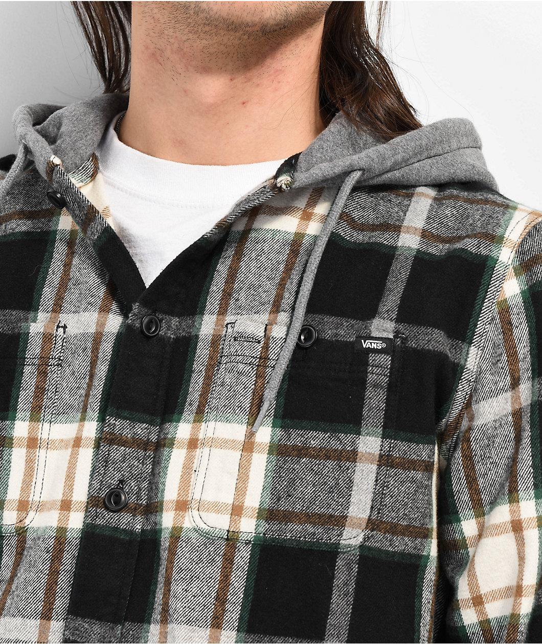 Vans Lopes Black & Green Hooded Flannel Shirt Product Image