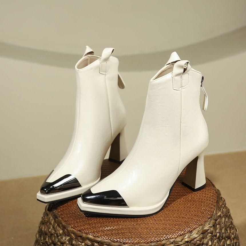 Chunky Heel Zip-Up Faux Leather Short Boots Product Image