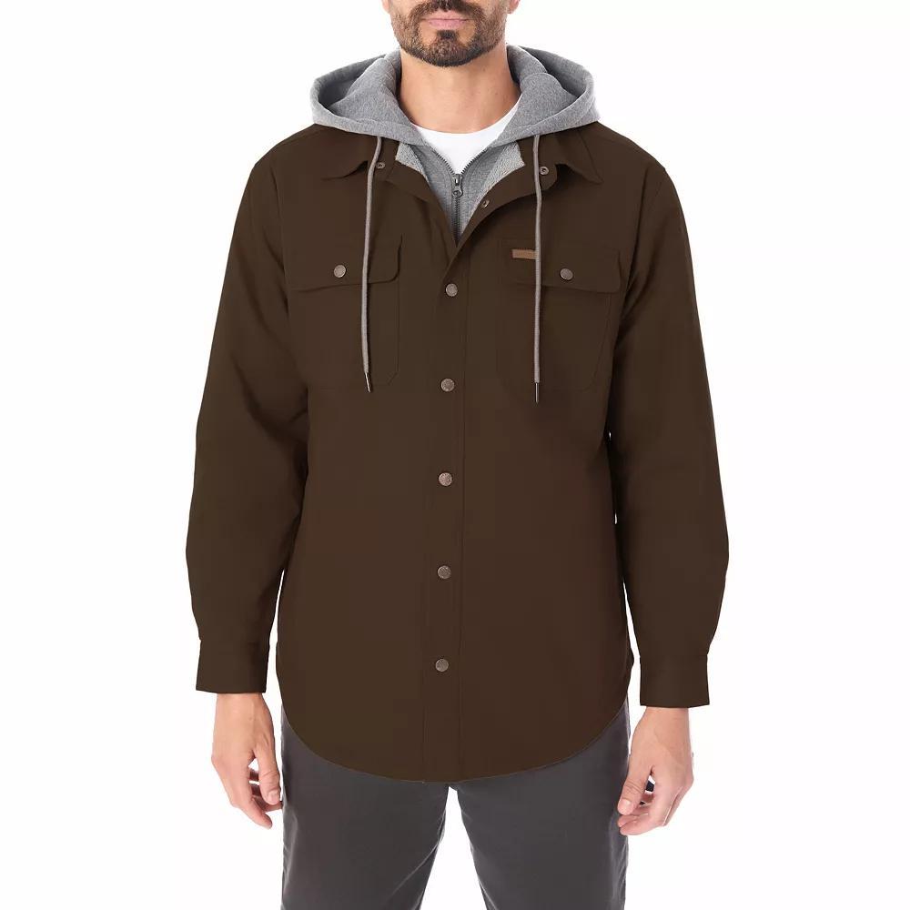 Men's Smith's Workwear Layered Hooded Canvas Snap Shirt Jacket, Size: Large, Bark Brown Product Image