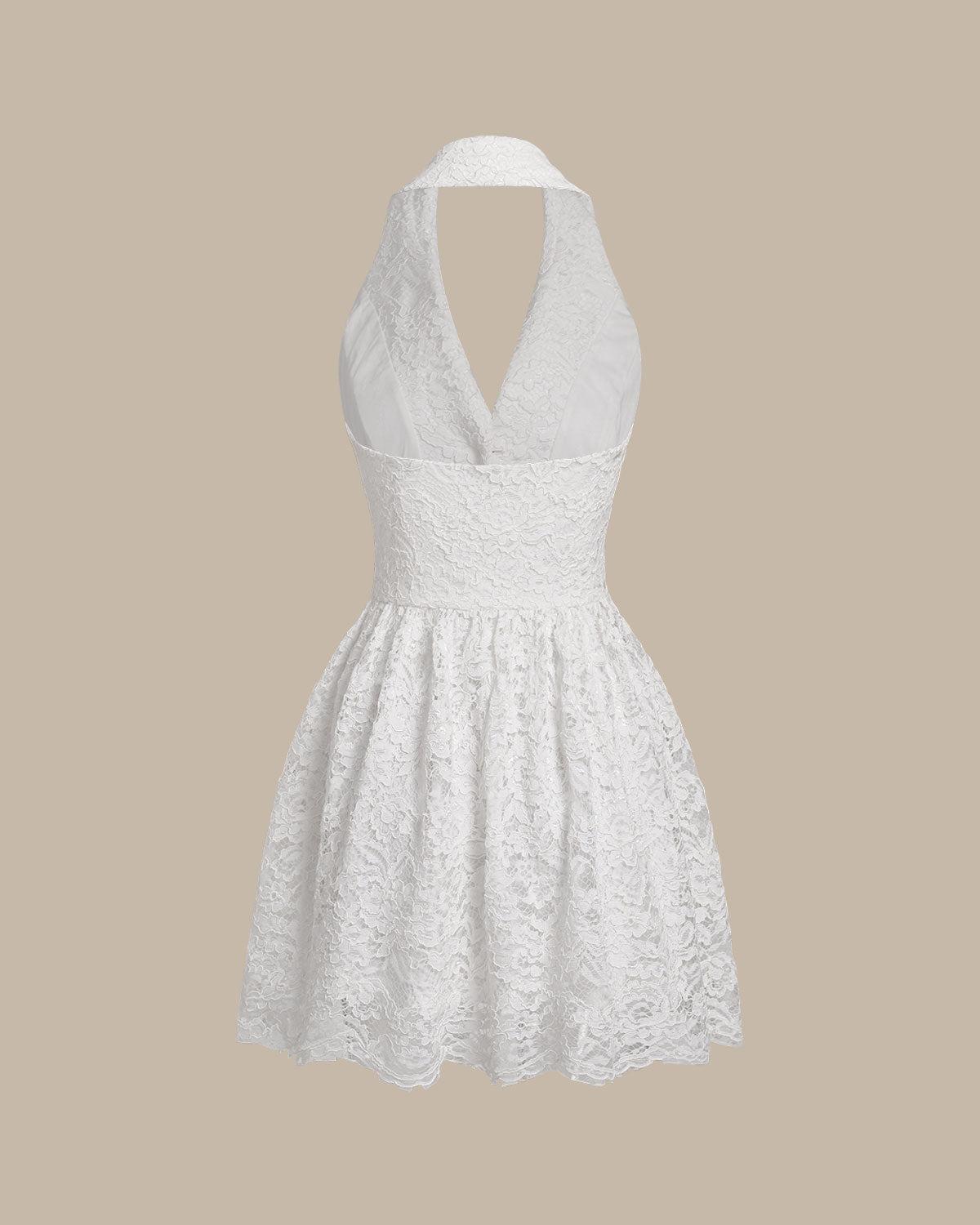White Lace Collared Sleeveless Mini Dress Product Image