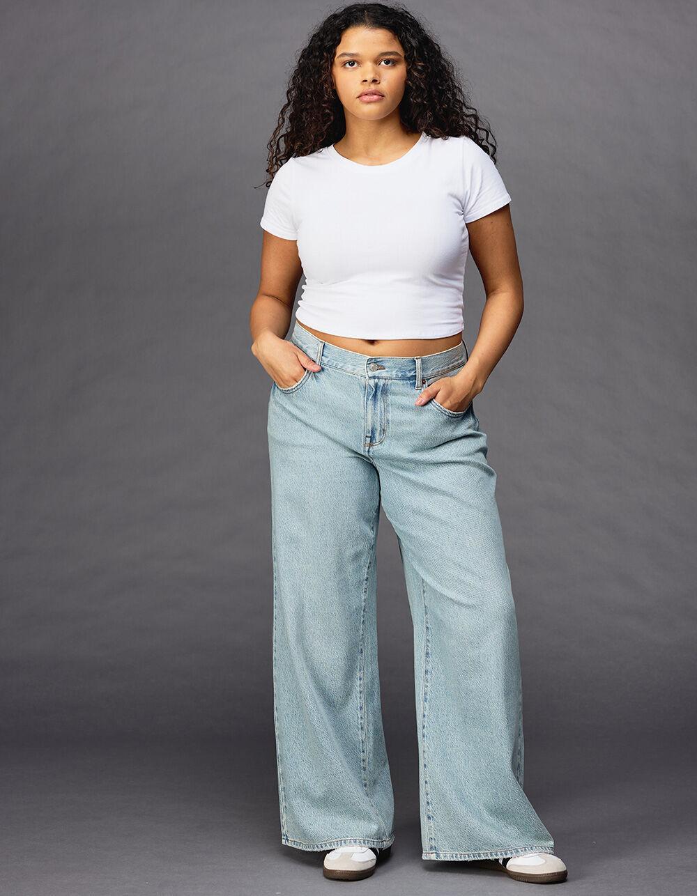 RSQ Womens Mid Rise Wide Leg Jeans - MED BLAST Product Image